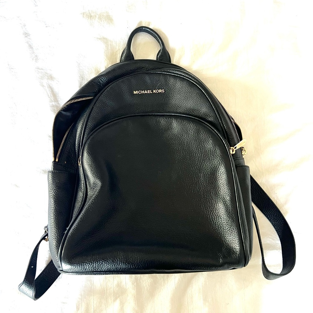 Michael Kors Black Leather Backpack with Gold Hardware